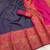 navy blue pink silk blend banarasi jacuard work festive saree with unstitched blouse piece