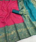 pink rama silk blend banarasi jacuard work festive saree with unstitched blouse piece