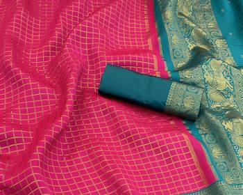 pink rama silk blend banarasi jacuard work festive saree with unstitched blouse piece 2