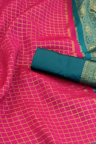 pink rama silk blend banarasi jacuard work festive saree with unstitched blouse piece