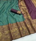 rama maroon silk blend banarasi jacuard work festive saree with unstitched blouse piece