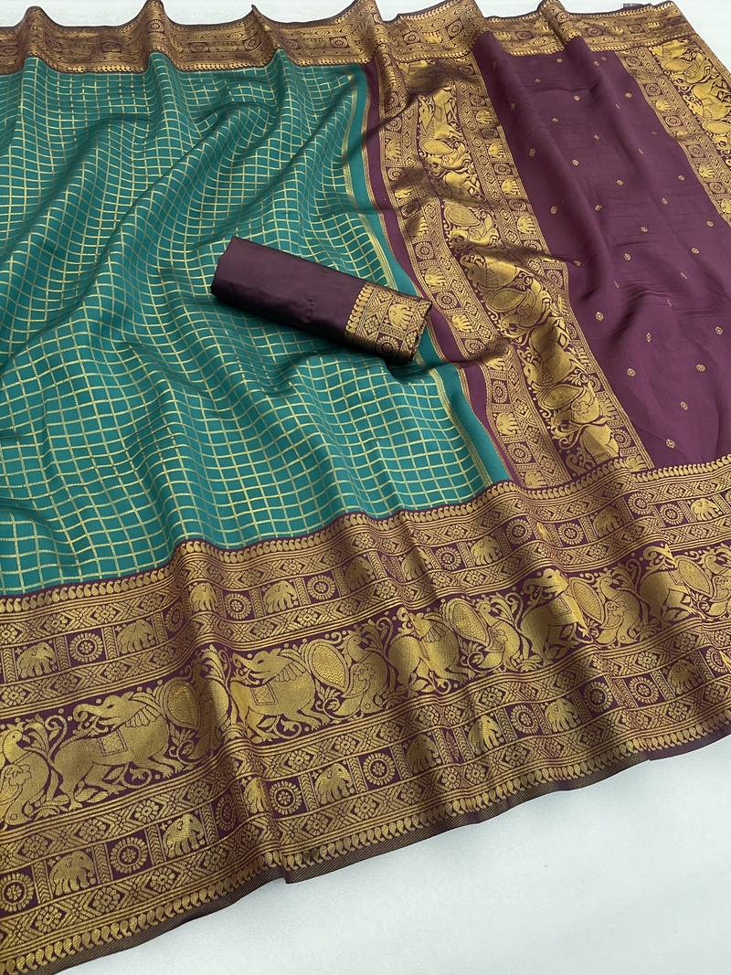 rama maroon silk blend banarasi jacuard work festive saree with unstitched blouse piece