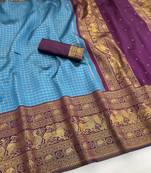 sky blue rama silk blend banarasi jacuard work festive saree with unstitched blouse piece