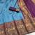 sky blue rama silk blend banarasi jacuard work festive saree with unstitched blouse piece