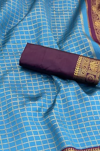 sky blue rama silk blend banarasi jacuard work festive saree with unstitched blouse piece