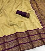 cream wine silk blend banarasi jacuard work festive saree with unstitched blouse piece