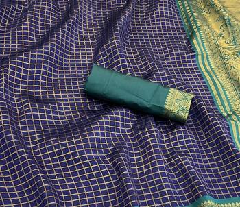 navy blue rama silk blend banarasi jacuard work festive saree with unstitched blouse piece 2