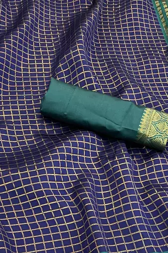 navy blue rama silk blend banarasi jacuard work festive saree with unstitched blouse piece