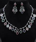 Colorfully embellished multi color american diamond necklace set for traditional celebrations