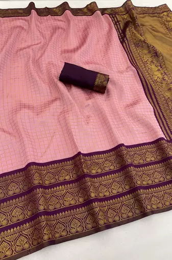 pink wine silk blend banarasi jacuard work festive saree with unstitched blouse piece
