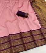 pink wine silk blend banarasi jacuard work festive saree with unstitched blouse piece