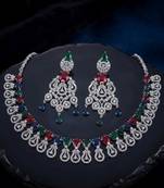Gorgeous statement multi color american diamond necklace set for festive evening wear