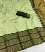 pista green silk blend banarasi jacuard work festive saree with unstitched blouse piece