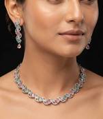 Shimmering festive multi color american diamond necklace set for indian wedding rituals