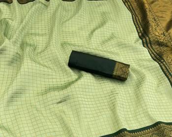 pista green silk blend banarasi jacuard work festive saree with unstitched blouse piece 2