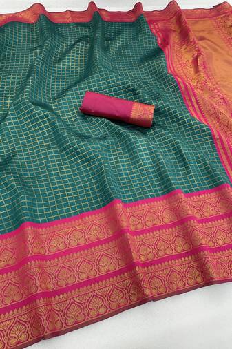 rama pink silk blend banarasi jacuard work festive saree with unstitched blouse piece
