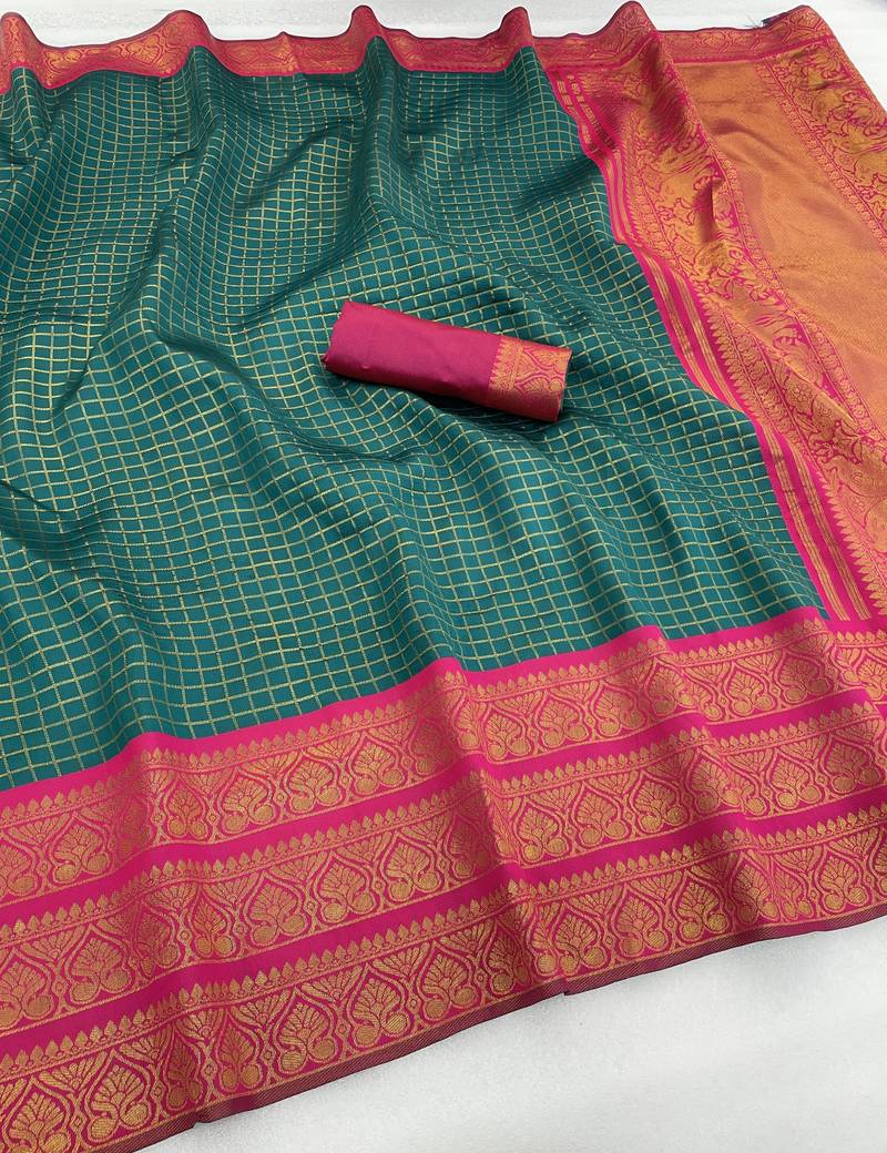 rama pink silk blend banarasi jacuard work festive saree with unstitched blouse piece