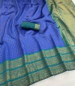 sky blue rama silk blend banarasi jacuard work festive saree with unstitched blouse piece