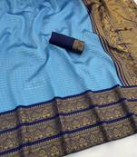 sky blue  silk blend banarasi jacuard work festive saree with unstitched blouse piece