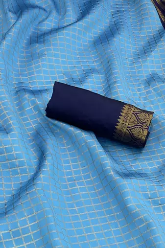 sky blue  silk blend banarasi jacuard work festive saree with unstitched blouse piece