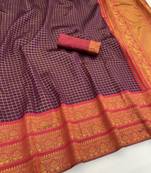 wine red silk blend banarasi jacuard work festive saree with unstitched blouse piece