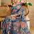 blue cotton blend zari weaving floral digital print festive saree with unstitched blouse piece