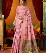pink modal silk blend woven katha designer ethnic graceful saree