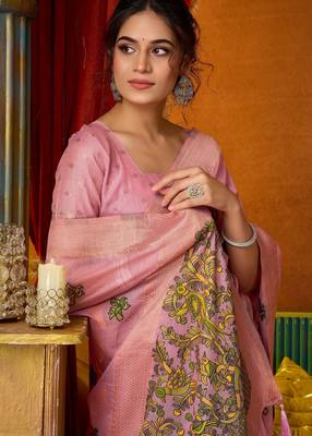 pink modal silk blend woven katha designer ethnic graceful saree 3