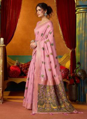 pink modal silk blend woven katha designer ethnic graceful saree 4