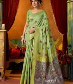 green modal silk blend woven katha designer ethnic graceful saree