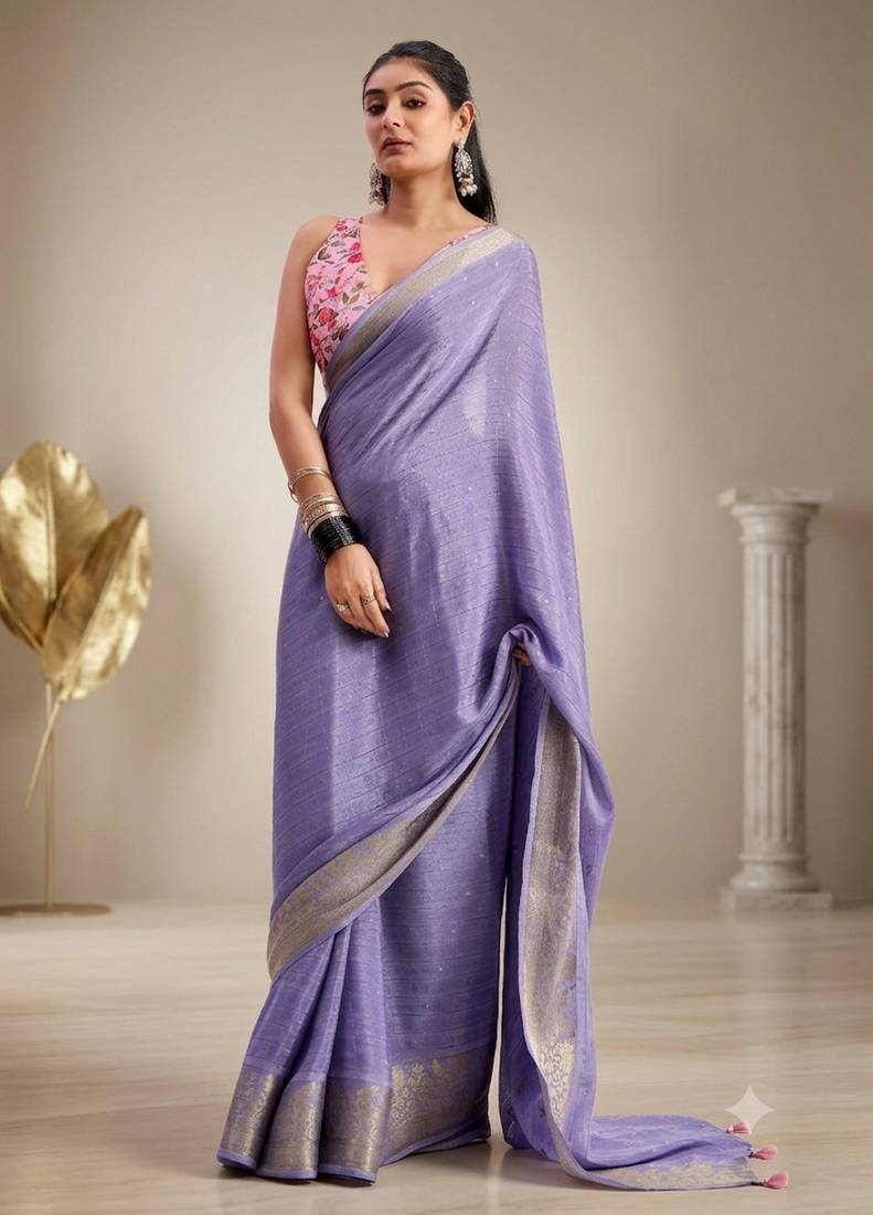 levander chiffon fabric smart festive graceful saree