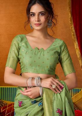 green modal silk blend woven katha designer ethnic graceful saree 5