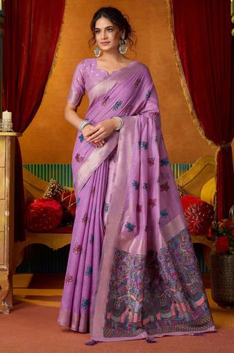 purple modal silk blend woven katha designer ethnic graceful saree
