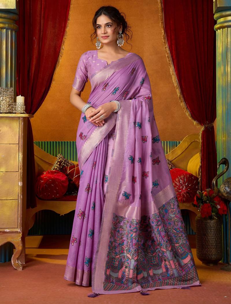 purple modal silk blend woven katha designer ethnic graceful saree