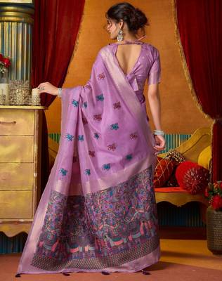purple modal silk blend woven katha designer ethnic graceful saree 2