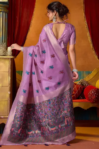 purple modal silk blend woven katha designer ethnic graceful saree