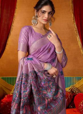 purple modal silk blend woven katha designer ethnic graceful saree 3