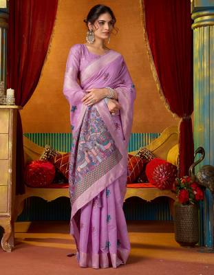 purple modal silk blend woven katha designer ethnic graceful saree 4