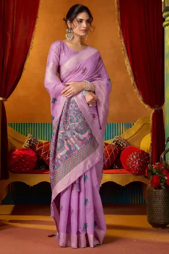 purple modal silk blend woven katha designer ethnic graceful saree