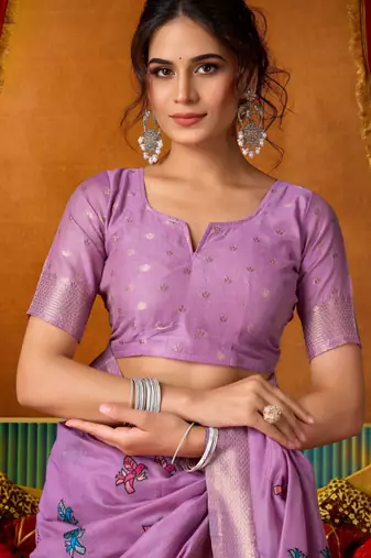 purple modal silk blend woven katha designer ethnic graceful saree
