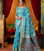blue modal silk blend woven katha designer ethnic graceful saree
