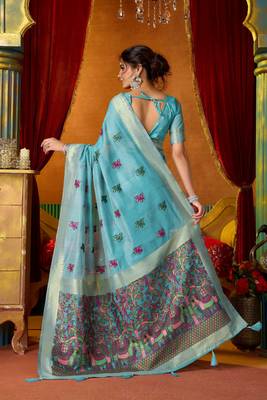 blue modal silk blend woven katha designer ethnic graceful saree 2