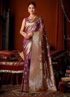 purple soft silk blend woven jacquard designer graceful ethnic saree 1
