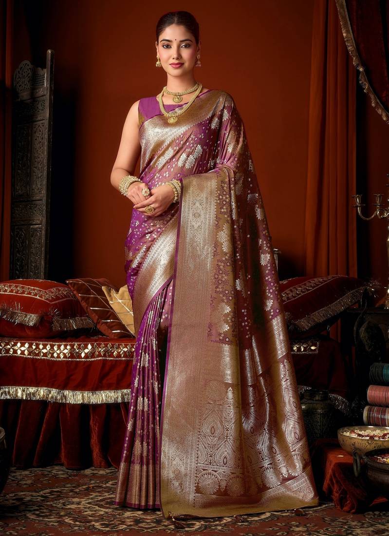 purple soft silk blend woven jacquard designer graceful ethnic saree