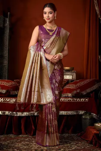 purple soft silk blend woven jacquard designer graceful ethnic saree