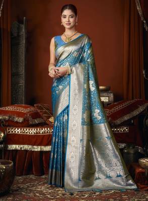 firozi soft silk blend woven jacquard designer graceful ethnic saree 1