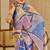 cream blue cotton blend zari weaving floral digital print festive saree with unstitched blouse piece