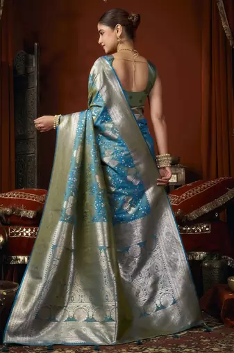 firozi soft silk blend woven jacquard designer graceful ethnic saree