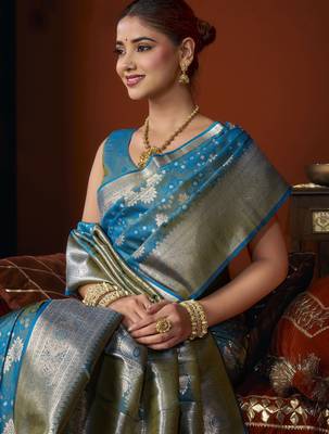 firozi soft silk blend woven jacquard designer graceful ethnic saree 3