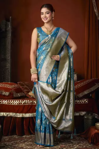 firozi soft silk blend woven jacquard designer graceful ethnic saree